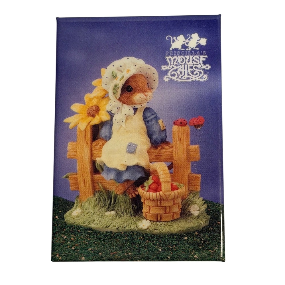 VTG Enesco Priscilla's Mouse Tales Pin Blue‎ Cottagecore Mouse Sunflower 1996